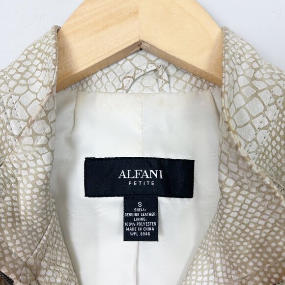 Vintage Alfani Snakeskin Leather Jacket Beige Short Size Small Women's - Picture 5 of 5